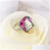 With Side Stones 10 Pcs 1 Lot Luckyshine Mother Gift Square Natural Rainbow Mystic Topaz Sier Rings Women Wedding Holiday Drop Deliv Dhio5