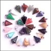 Colar de colar de pendente de pedra natural para homens homens prisma hexagonal cura cristais de quartzo ponto chakra couro corda de corda gota otnr3