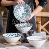 Bowls Japanese 8 Inch Ceramic Ramen Noodle Bowl Underglaze Color Hat With Wooden Chopsticks Soup Spoon Sets Kitchen Tableware