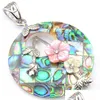 Hänge halsband lyckliga runda naturliga abalonskal hängen 925 sterling sier pläterade kvinnor blomma smycken unisex 1,5 tum droppe dhyap