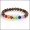 Brins de perles 7 Chakras Reiki Pierre de guérison Bracelet de perles Yoga Nce Energy Pierres volcaniques naturelles Bracelets DIY Bijoux faits à la main Otbqj