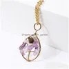 Pendant Necklaces Stone Crystal Charms Copper Twine Tree Of Life Wire Wrap Amethyst Tiger Eye Rose Quartz Wholesale Jewelry For Wome Dhqrn