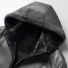 Men's Jackets 2023 Trendy Men's Fleece Fur Liner Leather Hooded Coat Winter Thermal Shearling Fashion High Quality Windbreaker