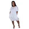 Plus size jurken oversized knie lengte jurk vrouwen zomer stevige kleur o-neck short puff puff mouw casual losse curve vestido streetwear