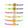 Bedelarmbanden Boheemian zonnebloem charmes gevlochten armband vriendschap verstelbaar touw daisy bangle polsband sieraden cadeau q571fz dro dhcsy