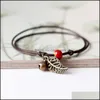 Link Chain Handmade Wax Rope Ceramic Bead Retro Bell Leaf Charm Bracelet Anklet For Women Adjustable Size Ethnic Style Fashion Lady Dhmrb