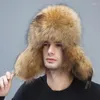 Berets Real Men's Silver Leifeng Winter Warm Hats Thick Fur Cap Raccoon Outdoor Middle Feng Lei Bomber