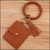 Key Rings Card Bags Wristband Bracelet Wallet Ring Bag For Women Men Leopard O Pu Leather Tassel Bangle Keychain Jewelry Q406Fz Drop Dhikg