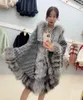 Scarves MS.MinShu Winter Women Oversize Shawl Real Fur Fashion Poncho Trimmed For Lady