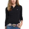 Dames Polos Brand Casual Ladies Polo Shirt Spring Fashion Logo Hoogwaardige katoenen lange mouw dames slanke revers tops