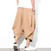 Herenbroek mode heren trekstring streetwear hiphop losgeknipte broek casual vaste kleuren katoen linnen harem bloeiers