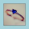Solitaire Ring Fashion Blue Diamond for Women Plated Rose Gold Sier Party Finger Engagement Wedding Jewelry Drop Delivery DHP3T