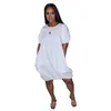 Plus Size Dresses Oversize Knee Length Dress Women Summer Solid Color O-neck Short Puff Sleeve Casual Loose Curve Vestido Streetwear