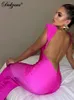 Casual Dresses Dulzura Elegant Neon Sexy Y2k Clothes Ruched Backless BodyCon Shoulder Pad Maxi For Women 2023 Club Party Birthday Prom