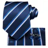 Bow Ties SN-3186 Silk Woven Men Tie Set BLue Striped Necktie Hanky Cufflinks Luxury Quality Fashion Men's Party Wedding