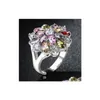 Med sidogonter turniska blommringar Rainbow Zircon 925 Sier for Women Weddings Party Jewelry FL Drop Delivery Ring Dhunx