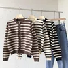 Kvinnors stickor Tees Korean Style Classic Striped Cardigan Female Simple Harajuku All-Match Streetwear Fashion Youth Friend Thin Knitwear