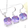 Earrings Necklace Luckyshine Christmas Gift Set Pendants Round Bi Colored Tourmaline 925 Sterling Sier Jewelry For Women Drop Deli Dhfui