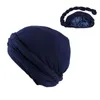 Bérets N58F HaloTurban Durag pour hommes bandeau musulman Hijab Turban Satin doublé foulard confortable chimio chapeau