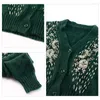 Women's Knits Women Autumn Winter Floral Embroidered Beaded Knitted Sweater Coat Loose V-Neck Fuzzy Diamonds Cardigan Flowers Tops