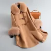 Dames down real fur wollen kasjmier jas met kraag kaki vintage wollen blend jas