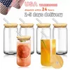 US Warehouse 16oz Sublimation Glass Bier Tassen mit Bambusdeckel Stroh Stroh DIY Blanks Frosted Clear Can Fored Bumblers Tassen Hitze Cocktail Iced Coffee Soda BB0119