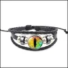 Bracelets porte-bonheur Dragon Evil Eye Bracelet en cuir 3D Eyeball Time Gemstone Glass Cabochon Snap Buttons Pour Femmes Hommes Mode Dro Otozf