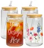 US Warehouse 16oz Sublimation Glass Beer Mugs with Bamboo Lid Straw DIY Blanks Frosted Clear Can can على شكل أكواب من الكوكتيل نقل الحرارة TT0119