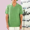 Męskie koszulki z krótkim rękawem wiosna V Neck dzianinowa elastyczna koszula męska Casual solidny prążkowany pulower polo letnie krótkie rękawy luźne swetry Harajuku