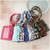 Party Favor Leopard Print Pu Leather Tassel Pendant Armband Ladies Keychain Wallet Mobiltelefon Bag Kortpaket Business Drop Deli Dhzax