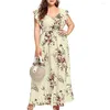 Plus size jurken vrouwen zomer 2023 sexy v nek bloemenprint boho strand lange chiffon jurk mouwloze zonsondergang vrouwelijk vestidos