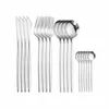 Dinnerware Sets Home Tableware Dinner Stainless Steel Cutlery Fork Spoon Knife 16 Piece Set Black Silver European