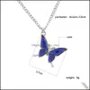 Pendentif Colliers Mode Papillon Bleu Température Sensation Collier Bracelet Chaîne À Maillons Pour Femmes Filles Bijoux Drop Delivery Penda Othwu