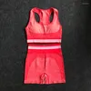 Active Sets 2 Piece Yoga Set Sports Bra And Shorts Seamless Knitting Stripe Patchwork Sportswear Women Fitness Suit Sleeveless Gym Clothing