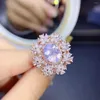 Cluster Rings Natural Rose Quartz Ring Luxury Style 925 Sterling Silver Ladies Birthday Present Engagement for Women