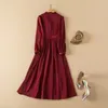 Casual Dresses Bow Tie Elegant Dress 2023 Spring Summer Fashion Party Events Women Long Sleeve Mid-Calf Length Large Swing Wine Red Grey