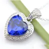 펜던트 목걸이 도매 브랜드 10pcs Luckyshine Blue Topaz Gems 925 Sier Women Jewelry Cubic Zirconia 하트 펜던트 추가 체인 DH46K