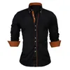 Mens Casual Shirts Visada Jauna European Size Mens Shirt 100% Cotton Slim Business Casual Brand Clothing Long Sleeve Chemise Homme N356 230114
