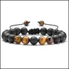 Braccialetti con ciondoli Bracciale regolabile con corda intrecciata in pietra lavica occhio di tigre regolabile 7 perline chakra Bracciale con aromaterapia yoga Q86Fz Drop Delivery Ebreo Dh7Oc