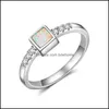 Bagues de cluster Real 925 Sterling Sier White Fire Opal Clear Zirconia Crystal Engagement Bandes de mariage Femmes S925 Bijoux Cadeaux 3757 D DDHQQ6