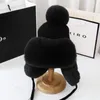 베레트 겨울 두꺼운 야외 이어 플랩 따뜻한 모자 양모 니트 스노우 스키 모자 양털 폭격기 트랩퍼 여성 ushanka faux fur pompom