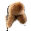 Berets Real Men's Silver Leifeng Winter Warm Hats Thick Fur Cap Raccoon Outdoor Middle Feng Lei Bomber