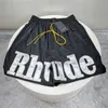 Mesh Rhude Shorts Men Women Leather Embroidery Multiple Pockets Breeches 3sky BO02