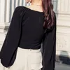 Женские блузки 2023 бренд женский модный блузк квадратный шейный фонарь