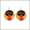 Dangle Lustre Fait à la main Ethnique Afrique Motif Imprimer Boucle d'oreille en bois pour femmes Vintage Histoire africaine Déclaration ronde Bois Drop Ea Otsxg