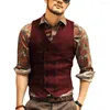 Men's Vests Men Suit Vest Tweed Man Waistcoat Brown Black Groomman Wedding Clothing Jacket Victorian Style Steampunk Business 2023