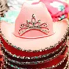 Chapeaux à large bord Lettre Cowboy Chapeau Femmes Fille Rose Paillettes Tiara Cowgirl Cap Vacances Cosplay Party Style Occidental