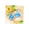 Stud Luckyshine Est Oval Sky Blue Topaz 925 Sterling Sier Plateado Pendientes Para Mujeres 7X8 Mm Drop Delivery Jewelry Dhwig