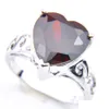 Solitaire Ring 5 PCS Lot Mothers Gift Classic Cut Heart Shaped Red Garnet Rings 925 Sterling Sier Plated for Women Zircon Jewelry Dr Dhr2f