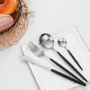Dinnerware Sets Black Silver Tableware Set Stainless Steel Cutlery Forks Spoons Knives Matte Dinner Kitchen Flatware